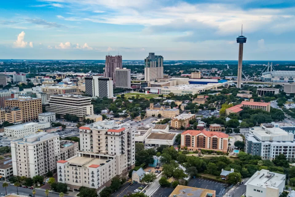 Aerial view of downtown San Antonio, Texas.